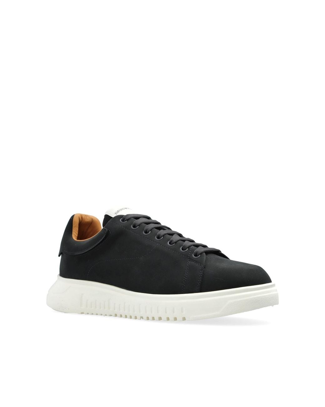 Emporio Armani Black Round Toe Lace-Up Sneakers for men
