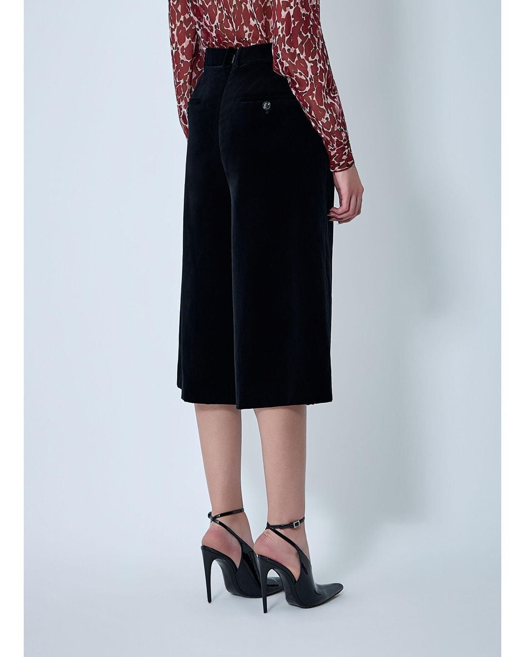 Saint Laurent Black Velours Vintage Midi Skirt