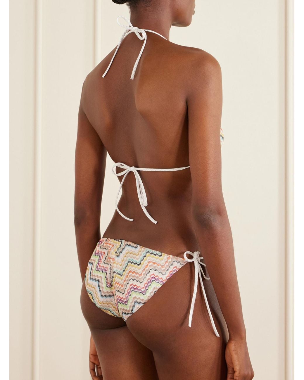 Missoni White Striped Crochet-Knit Halterneck Swimsuit