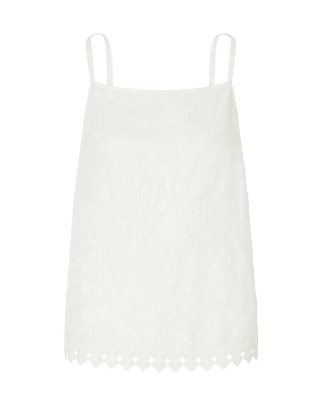 Eres White Embroidered Linen Tank