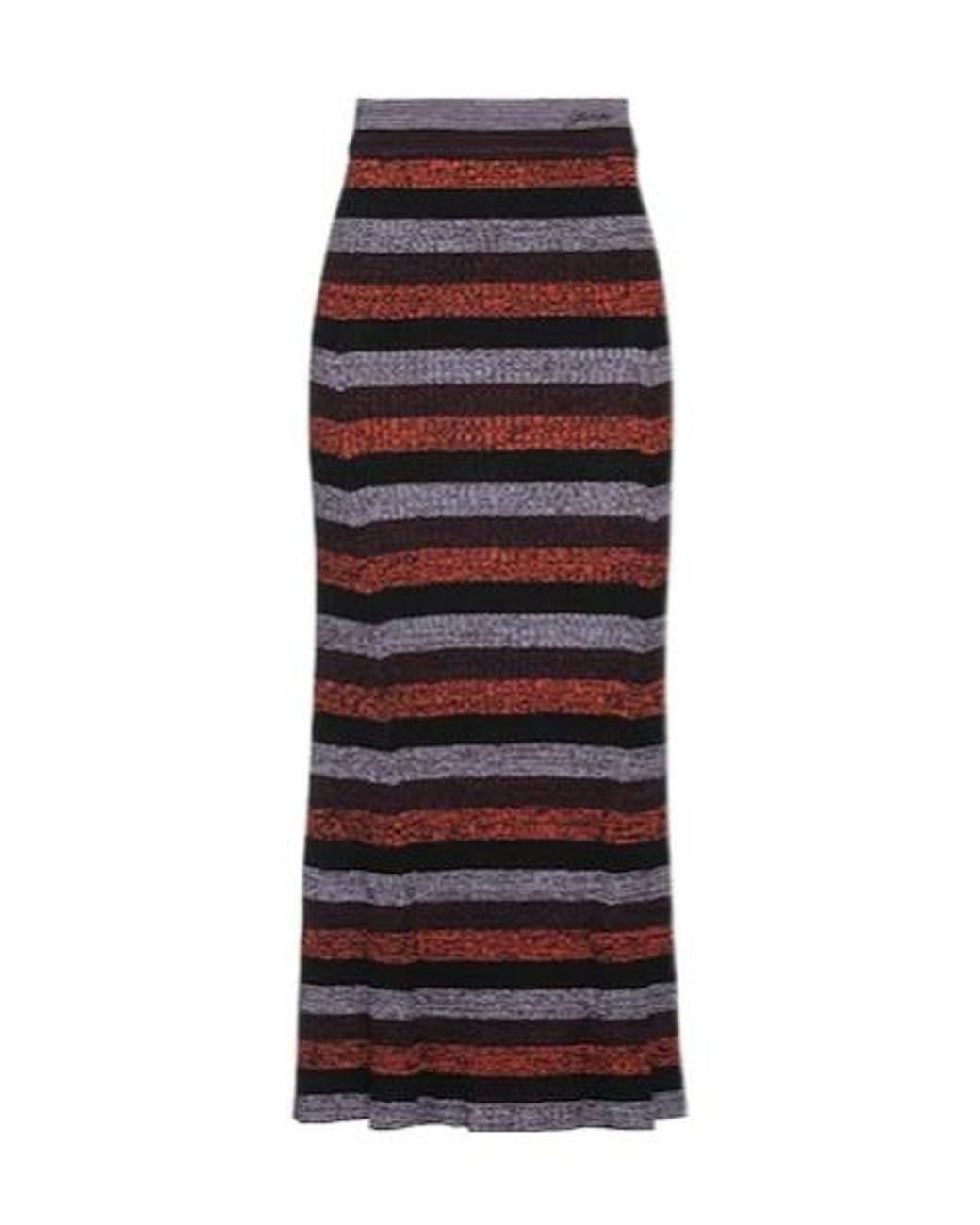 Ganni Red Striped Midi Skirt
