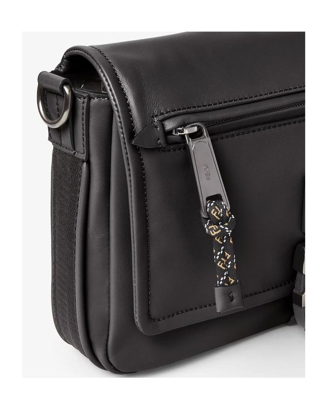 Fendi Black Flux Buckle Messenger Bag for men