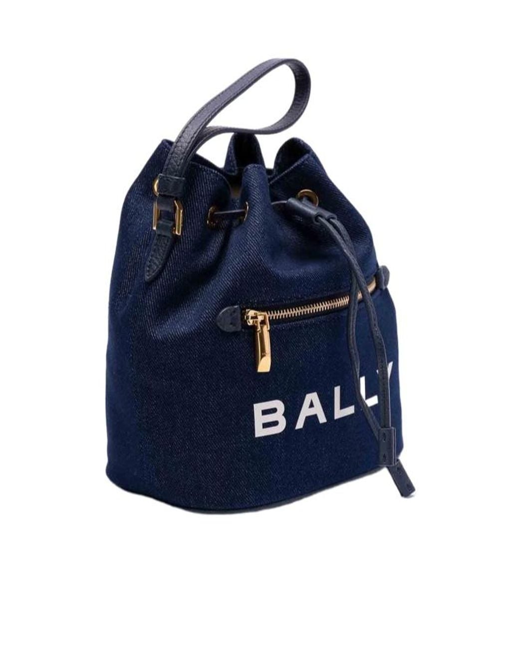 Bally Blue Logo Printed Bar Mini Bucket Bag