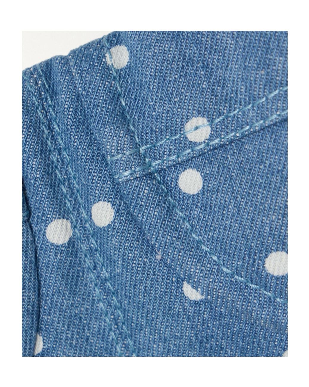 Carolina Herrera Blue Cropped Polka-Dot Denim Bustier Top