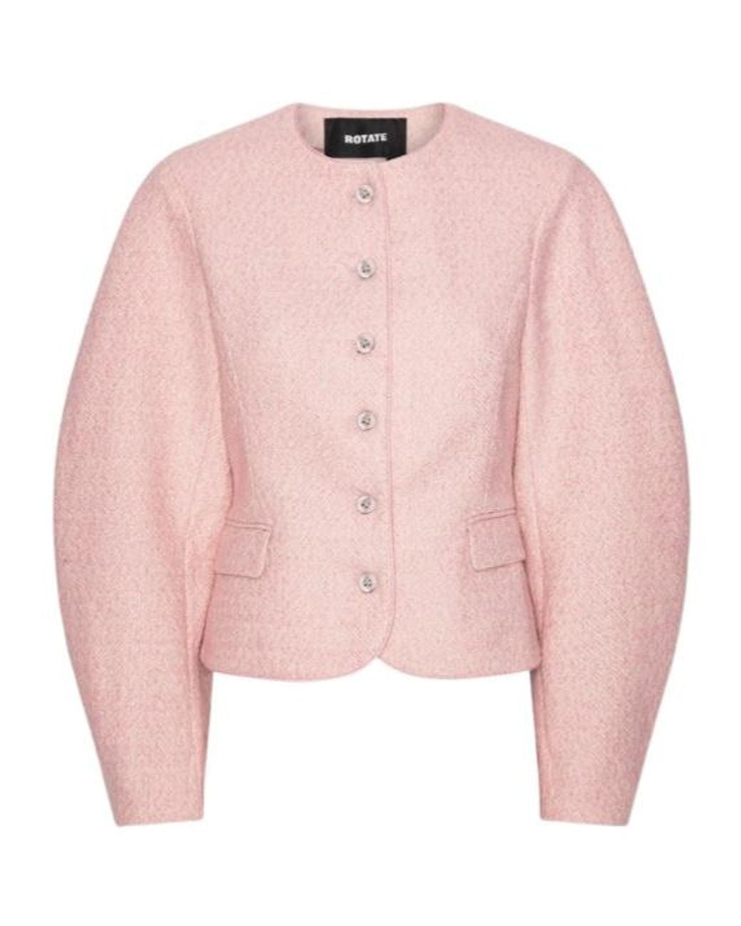 ROTATE BIRGER CHRISTENSEN Pink Textured Bouclé Cocoon Sleeve Jacket
