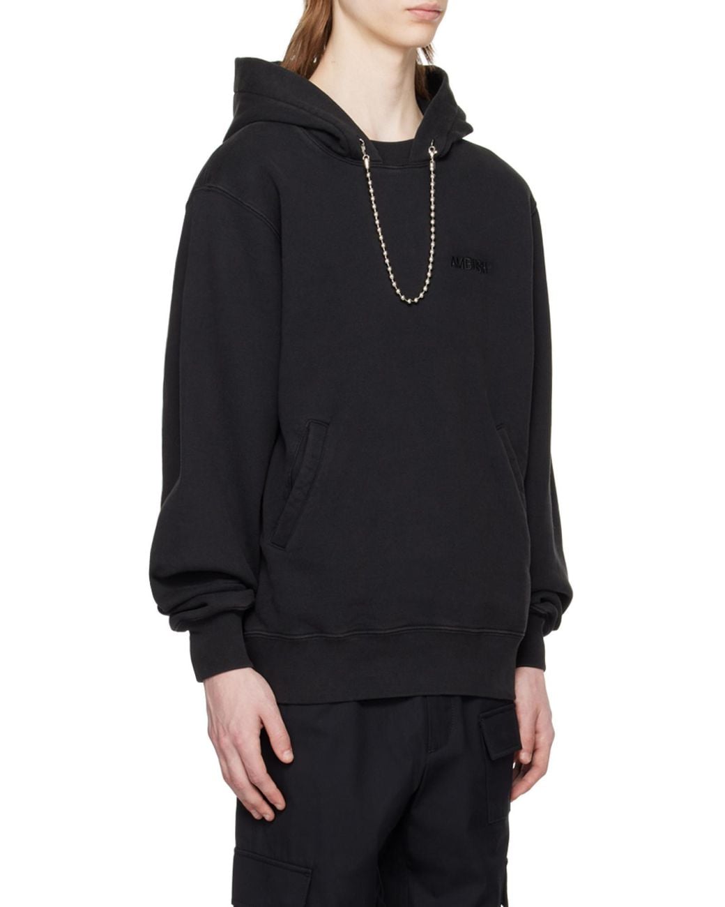 Ambush Black Ballchain-Detail Cotton Hoodie for men