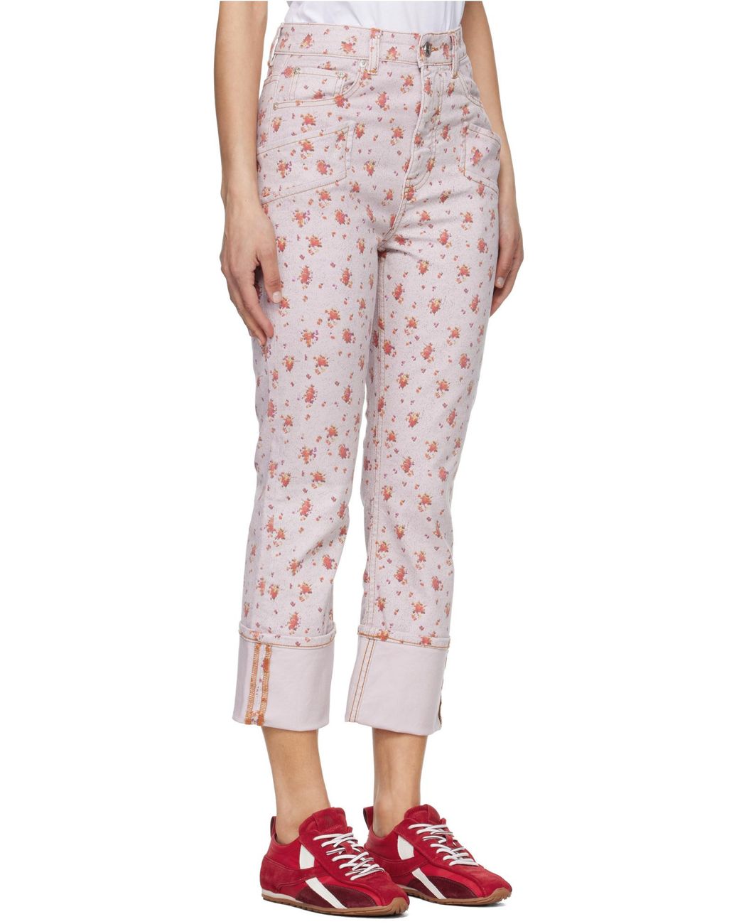 Ganni White Floral Turn-Up Capri Jeans