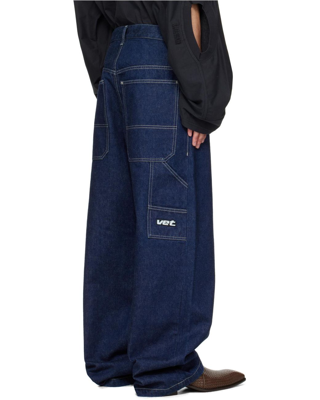 Vetements Blue Logo Patch Topstitching Jeans for men