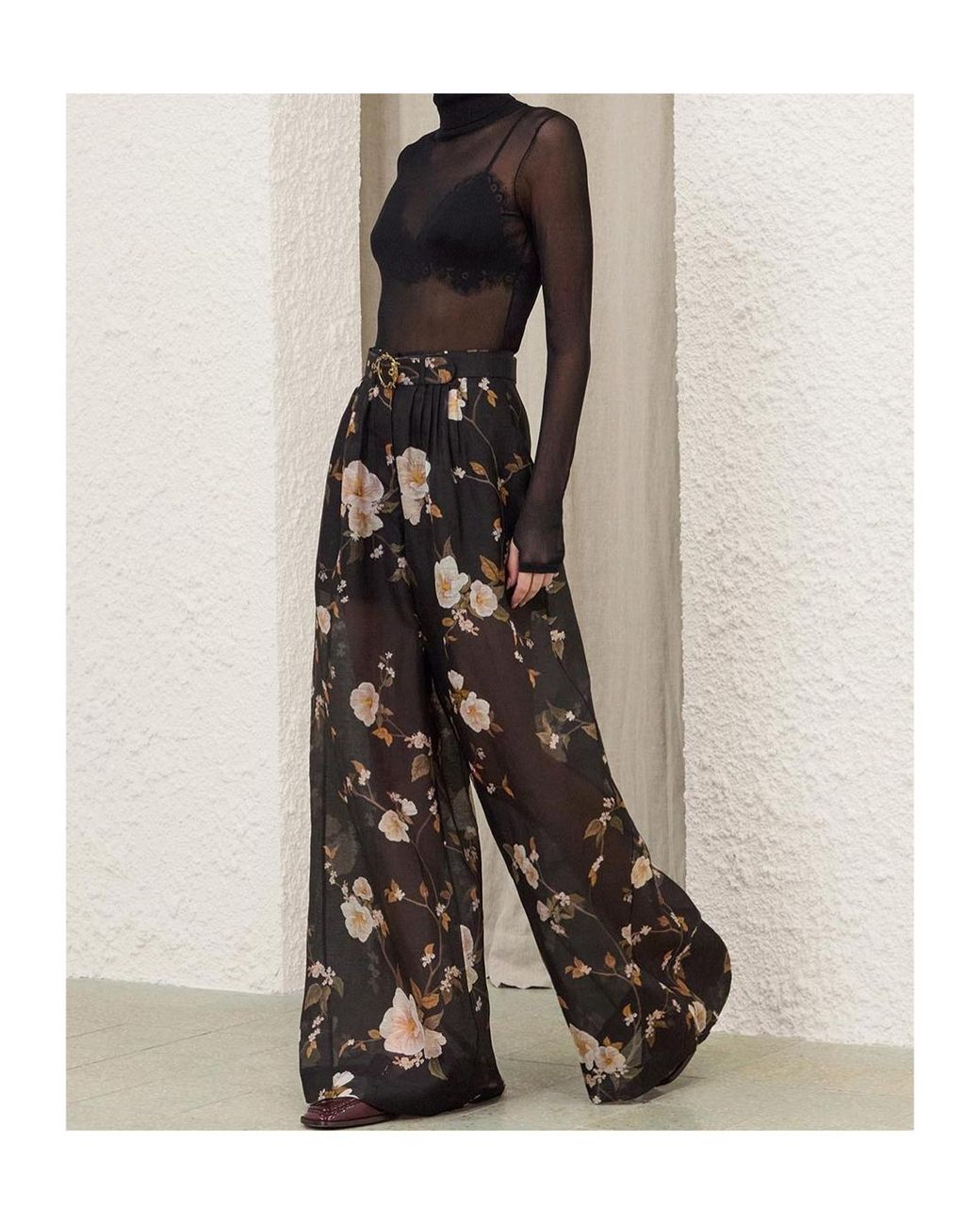 Zimmermann Black Floral Wide-Leg Pants