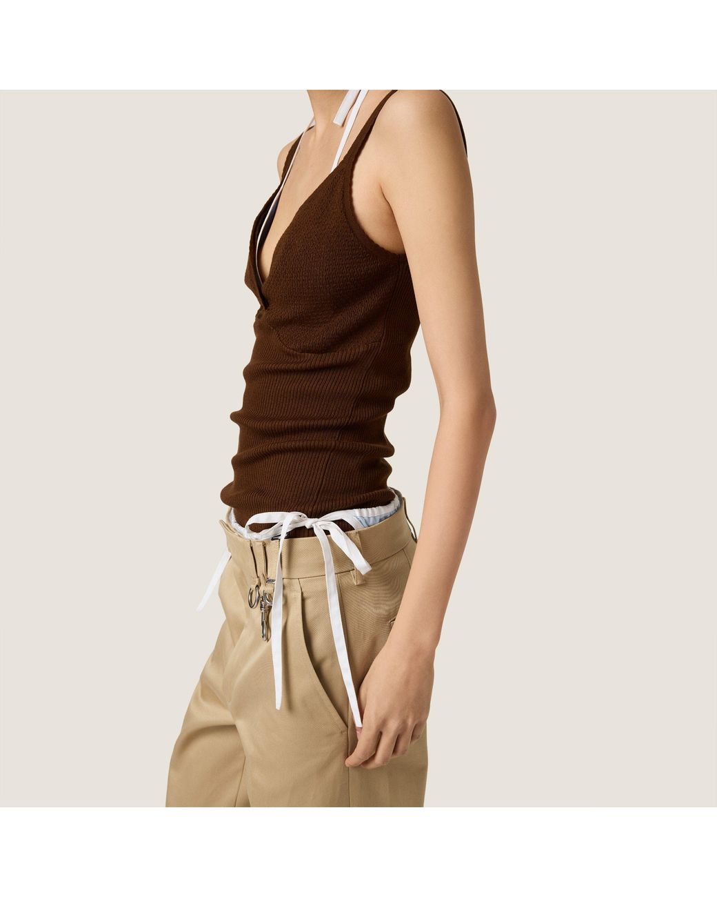 Miu Miu Brown Cotton Knit Top