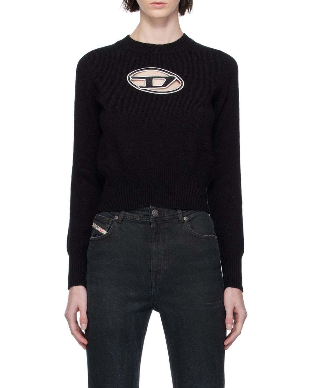 DIESEL Black M-Areesa Logo Embroidered Crew Neck Jumper