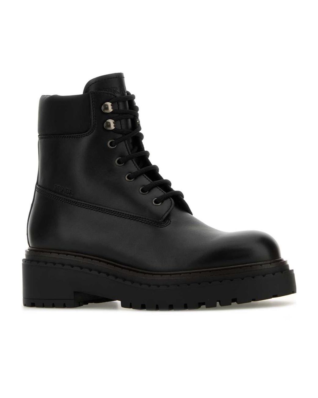 Prada Black Logo Embossed Almond Toe Boots