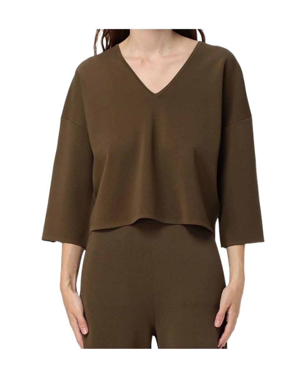Max Mara Brown V-Neck Cropped Jumper