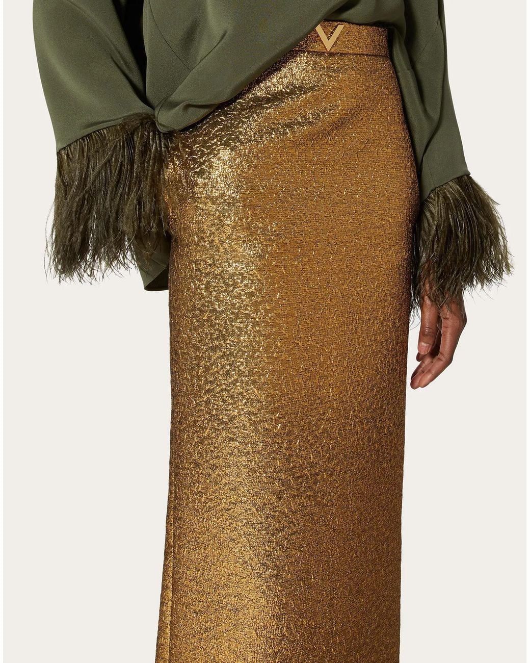 Valentino Natural Metallic Vgold Midi Skirt