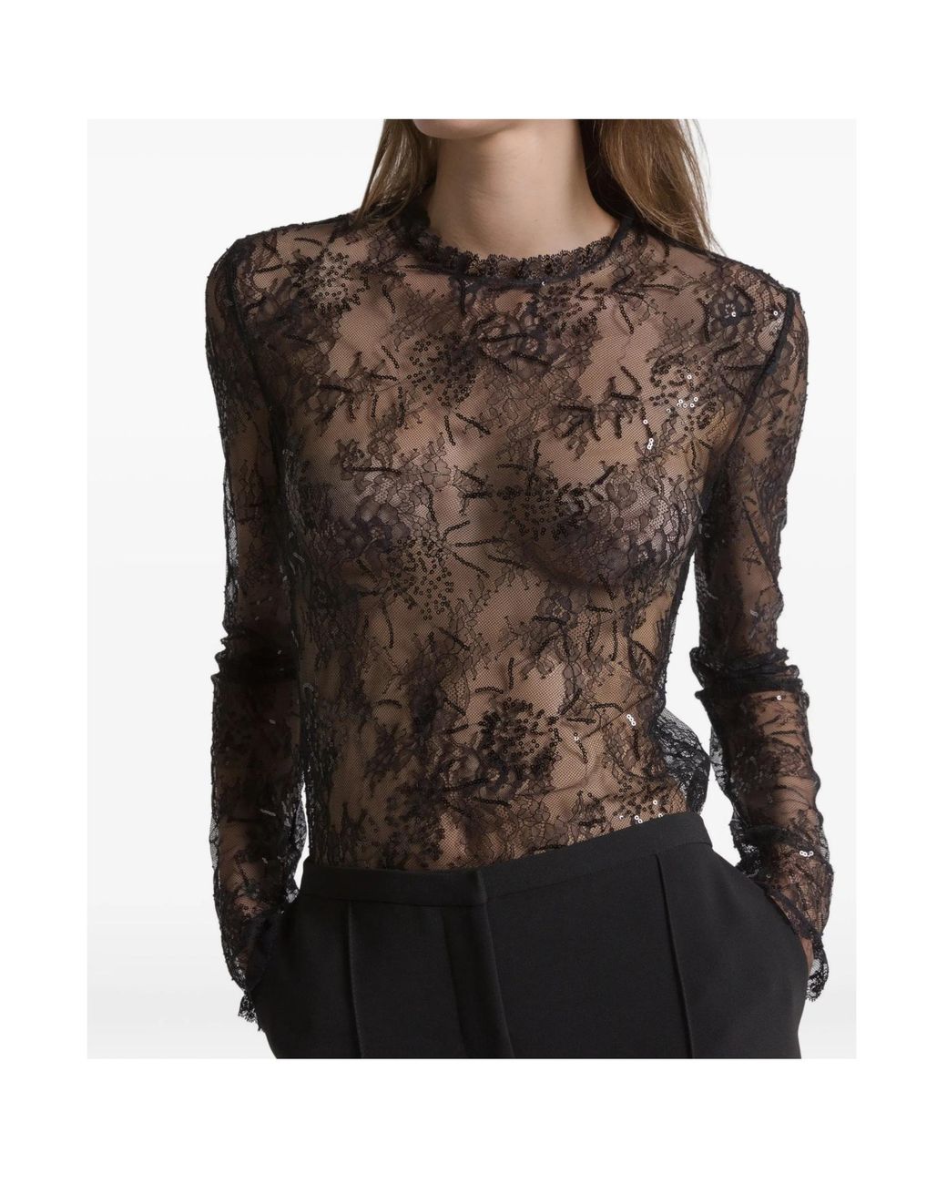 Alberta Ferretti Gray Sequin-Embellished Lace Top