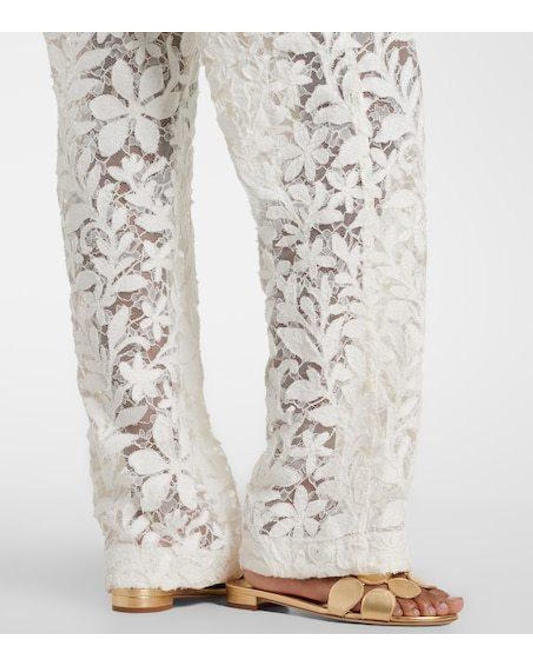 Jonathan Simkhai White Floral Lace Straight Pants