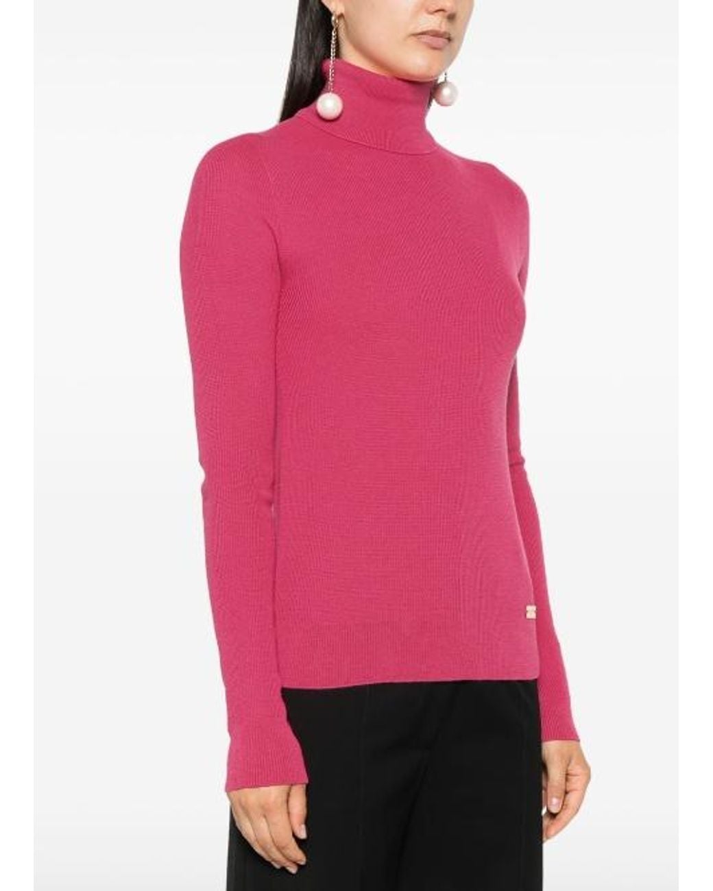 Balmain Pink Logo-Plaque Jumper