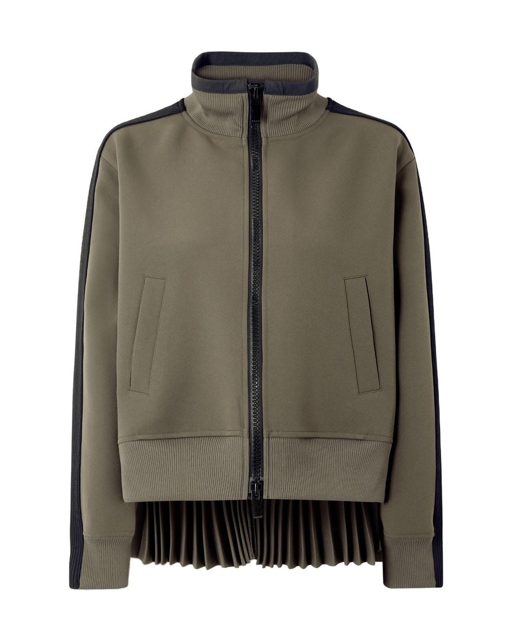 Sacai Green Pleated Tech-Jersey Blouson Jacket