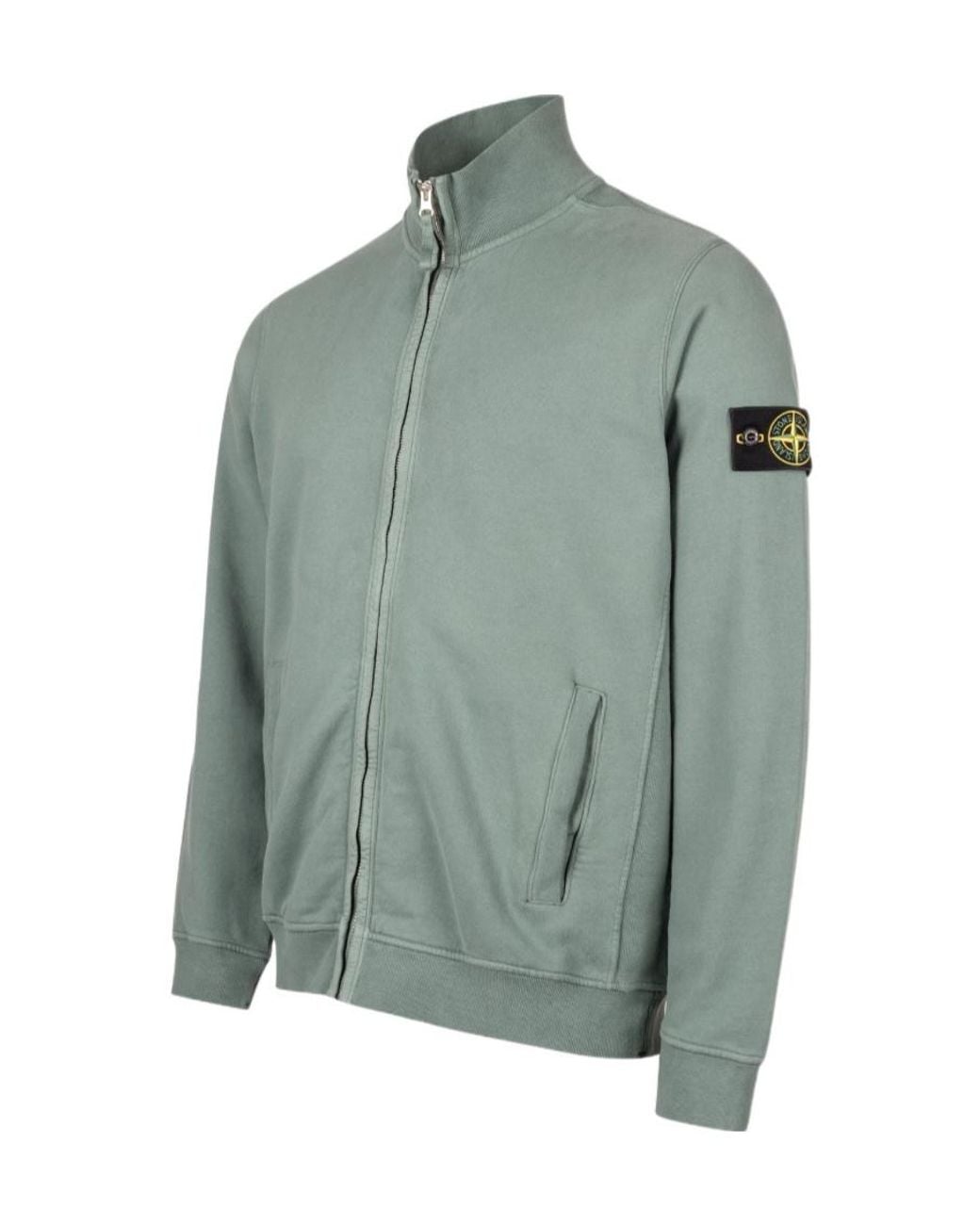 Stone Island Green Stand Collar Zip Sweatshirt for men