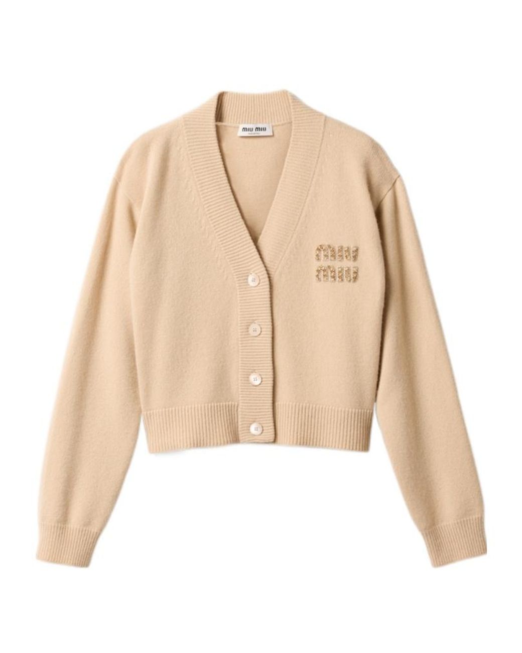 Miu Miu Embroidered Cashmere Cardigan in Natural | Lyst