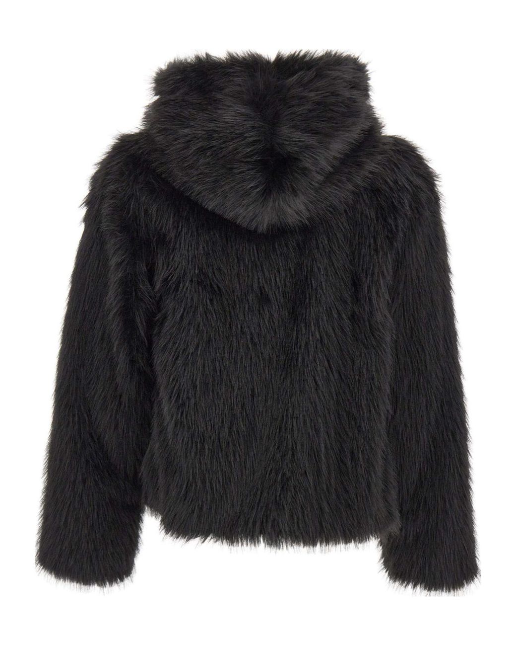 Kaos Black Cropped Faux Fur Hooded Jacket