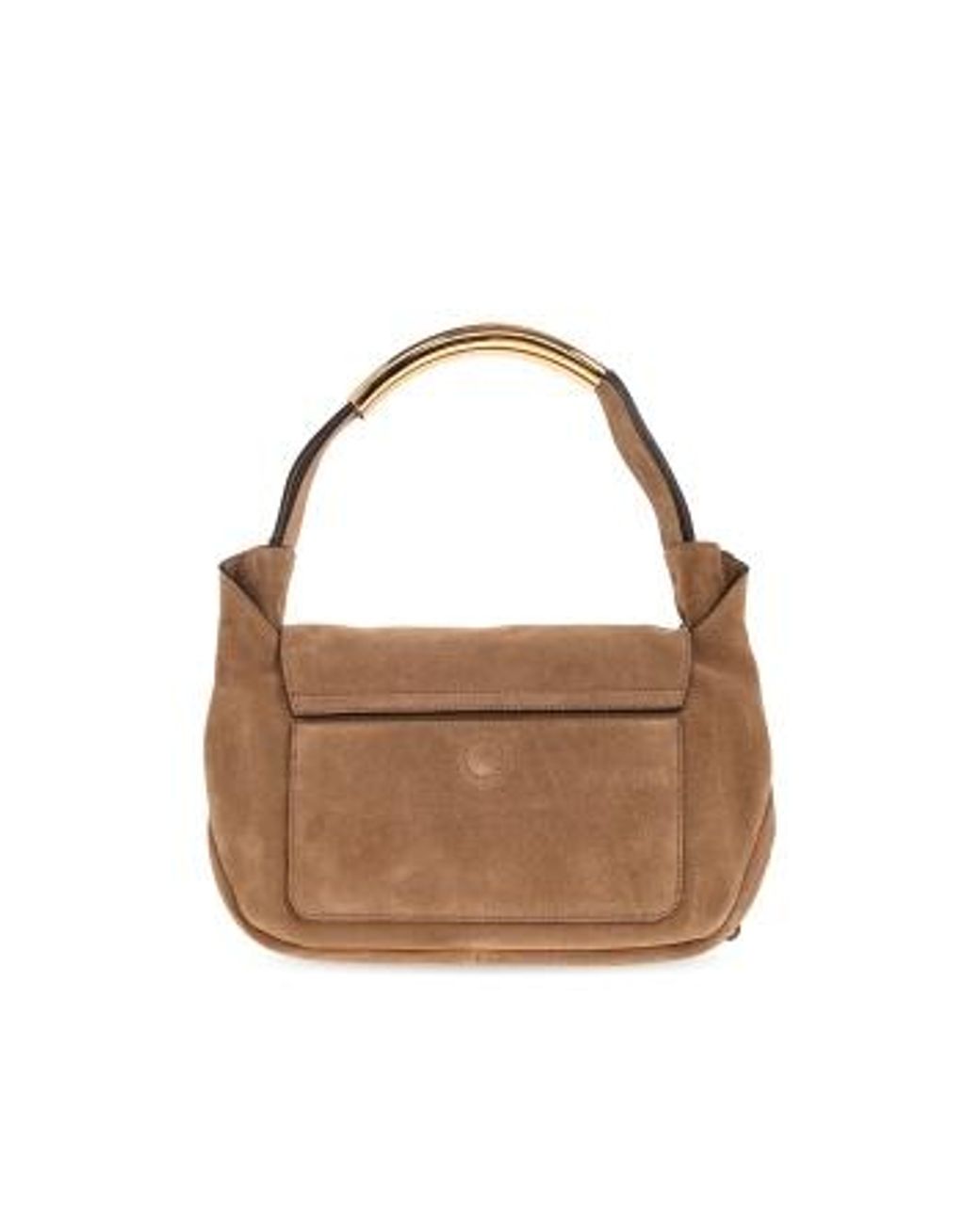 Moschino Brown Logo Embossed Top Handle Bag