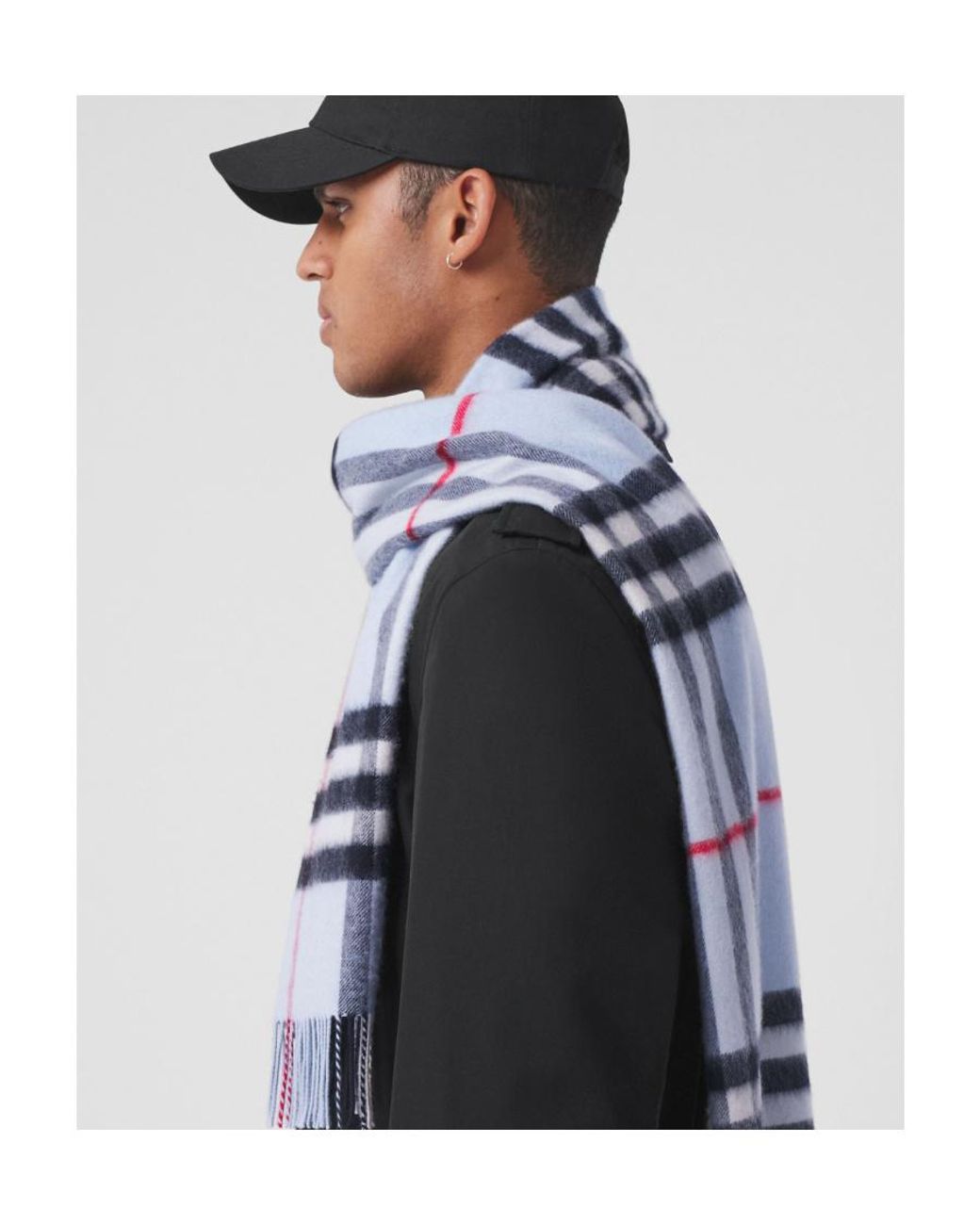 Burberry Blue Vintage Check Fringed Scarf