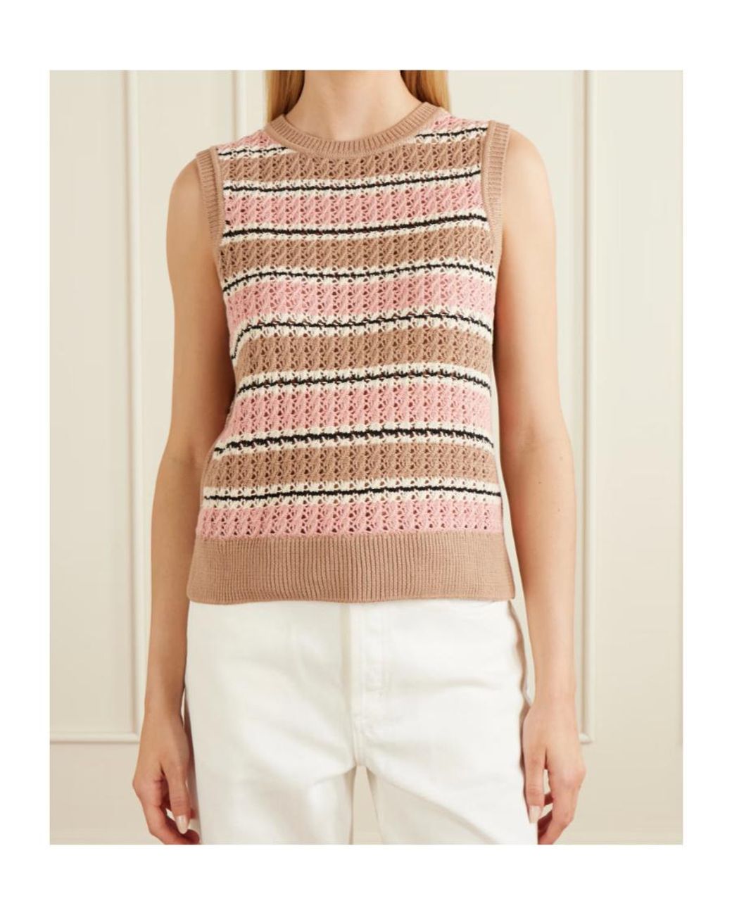 Varley Pink Deeley Striped Crochet Cotton Vest