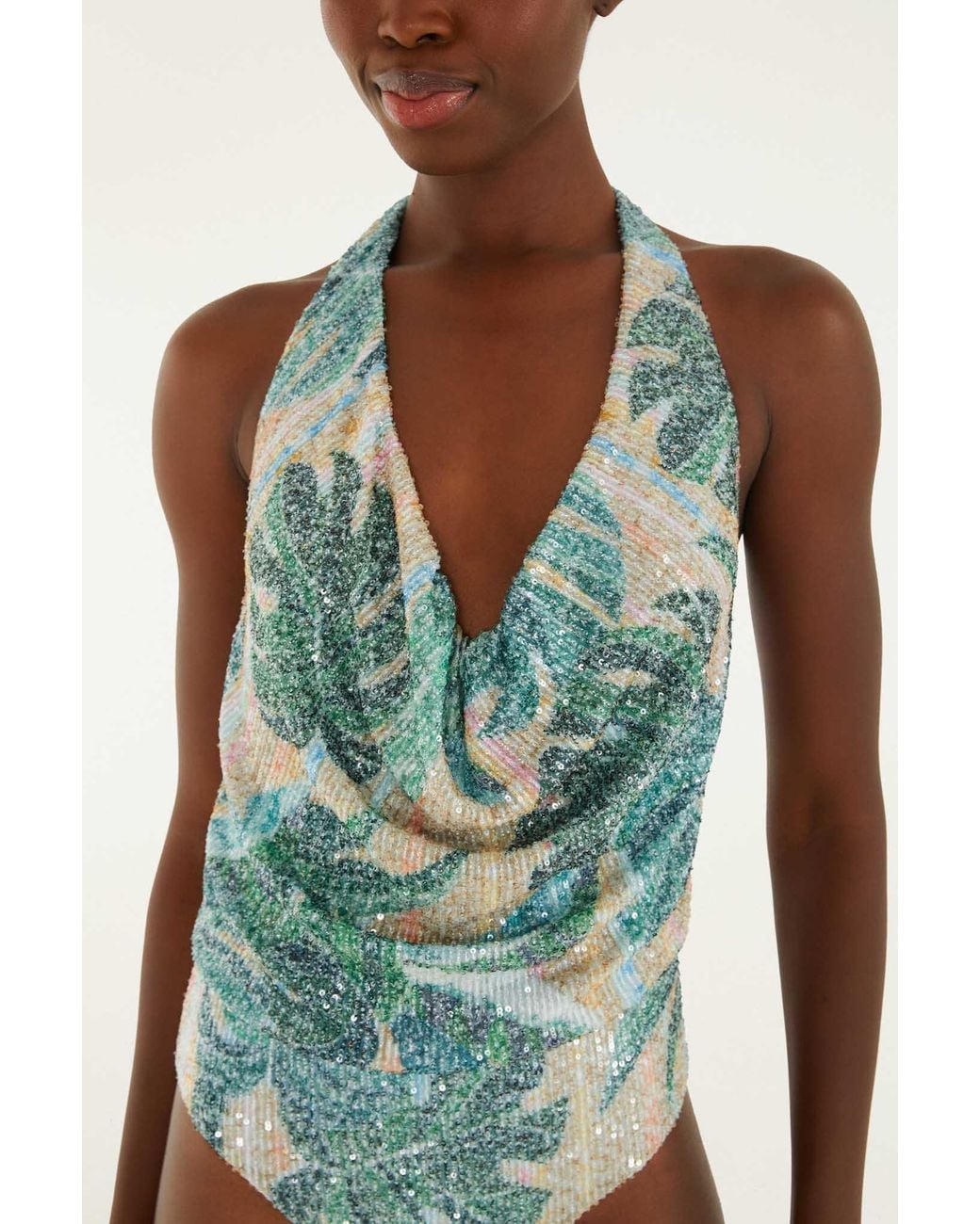 Farm Rio Green Shell-Embroidered Eyelet Shirt