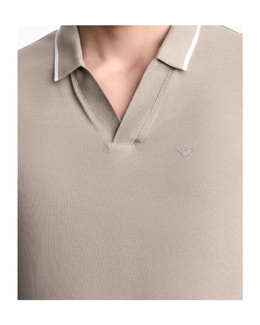 Emporio Armani White Piqued V-Neck Polo Shirt for men
