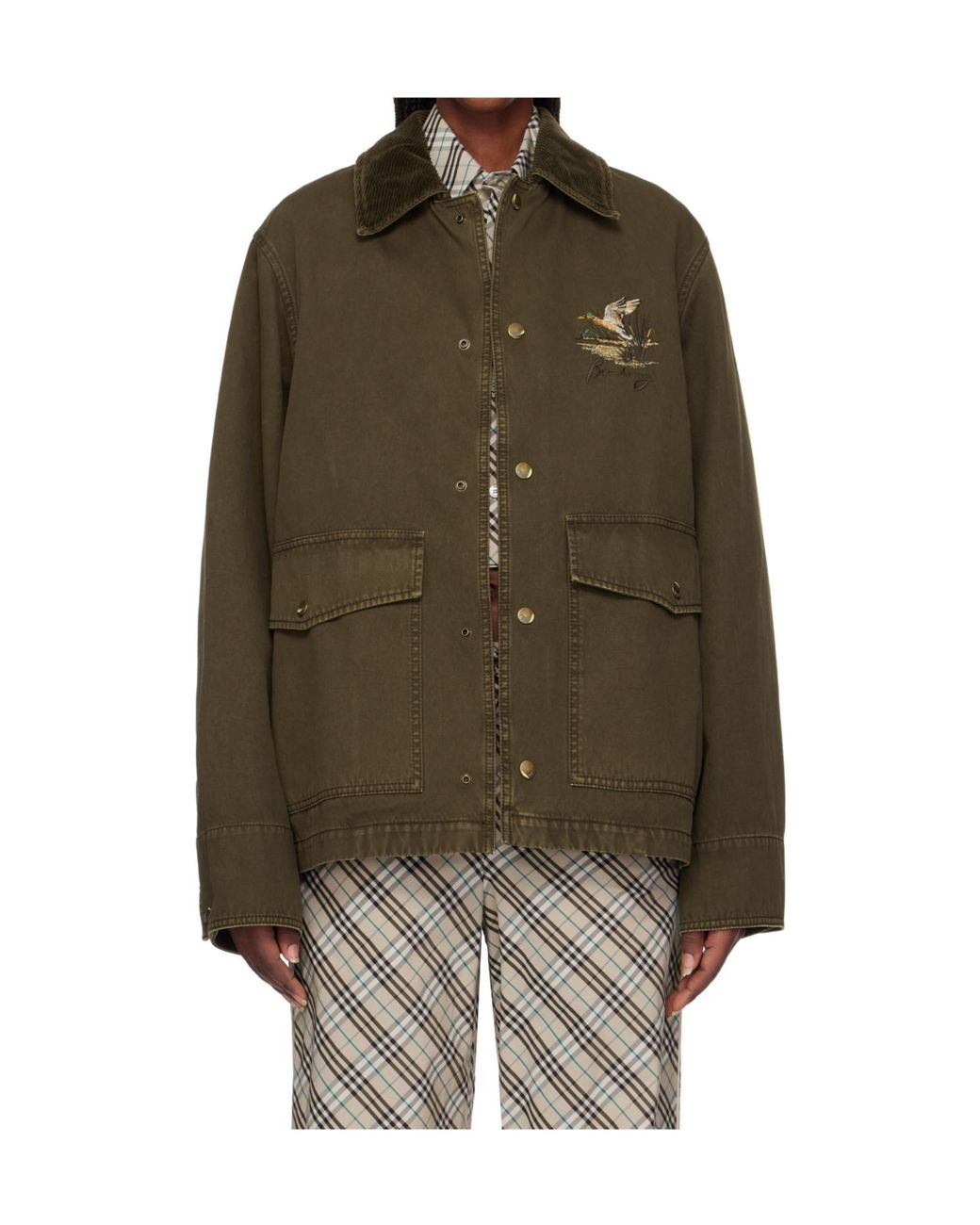 Burberry Green Logo Embroidered Field Jacket for men