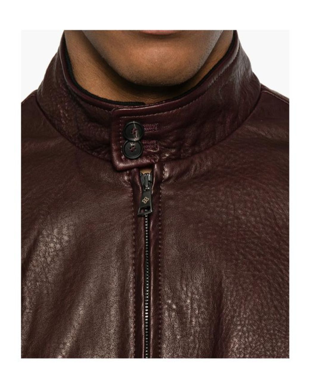 Tagliatore Brown Long-Sleeve Leather Jacket for men