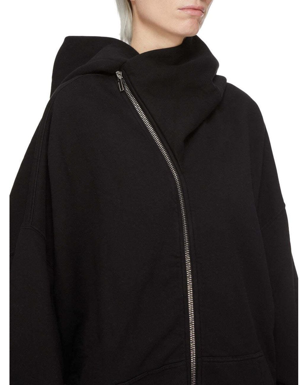 Rick Owens Black Mountain Hun Asymmetric Zip-Up Hoodie