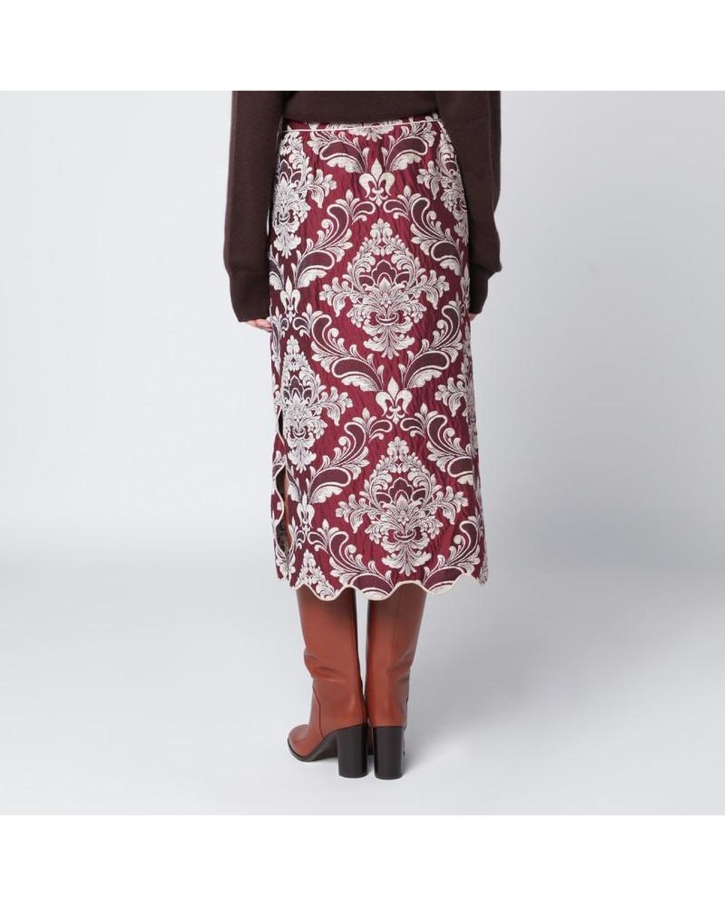 Farm Rio Red Jacquard Midi Skirt