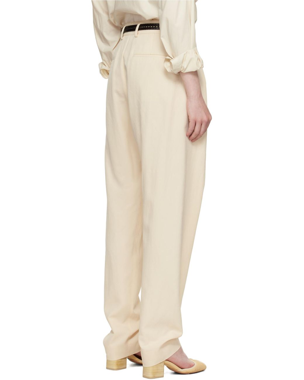 Lemaire White Pleated Wide-Leg Pants