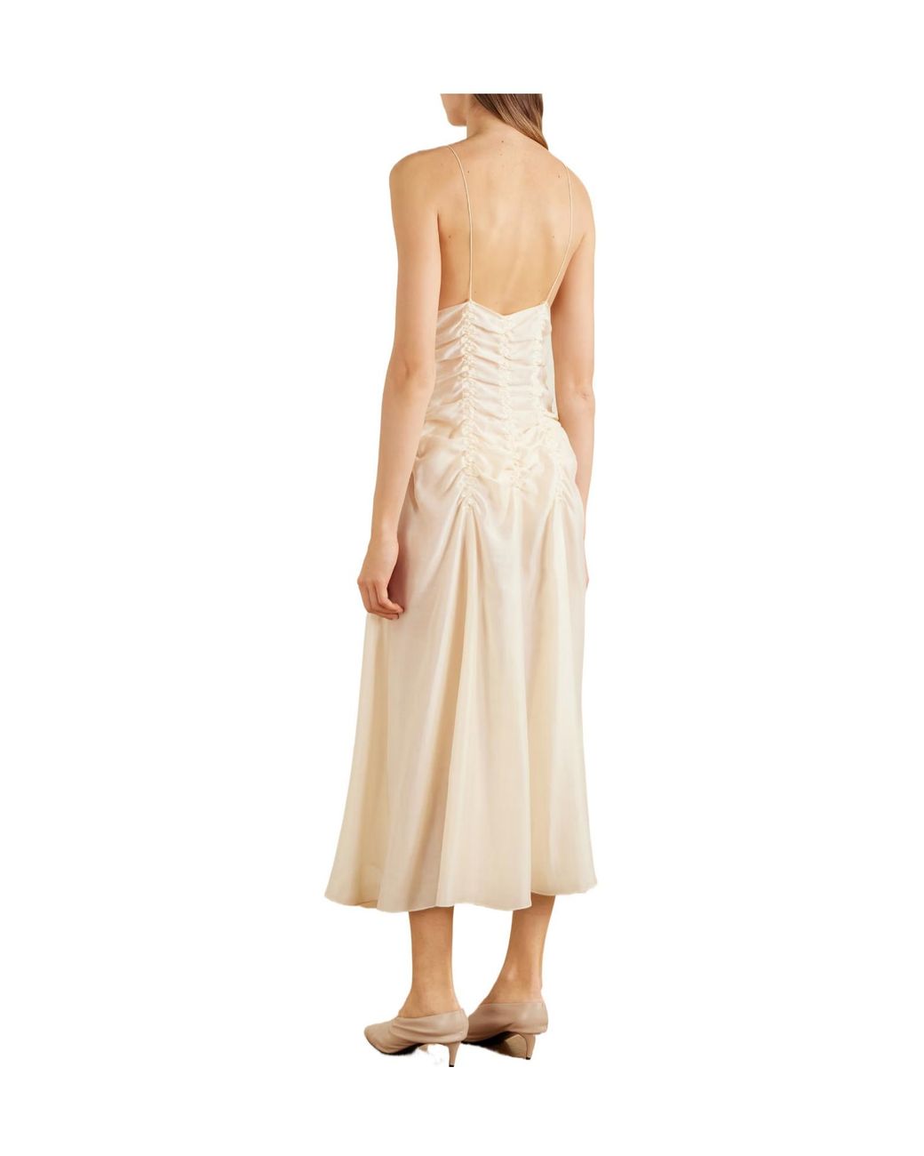 Khaite White Ruched Silk-Blend Midi Dress