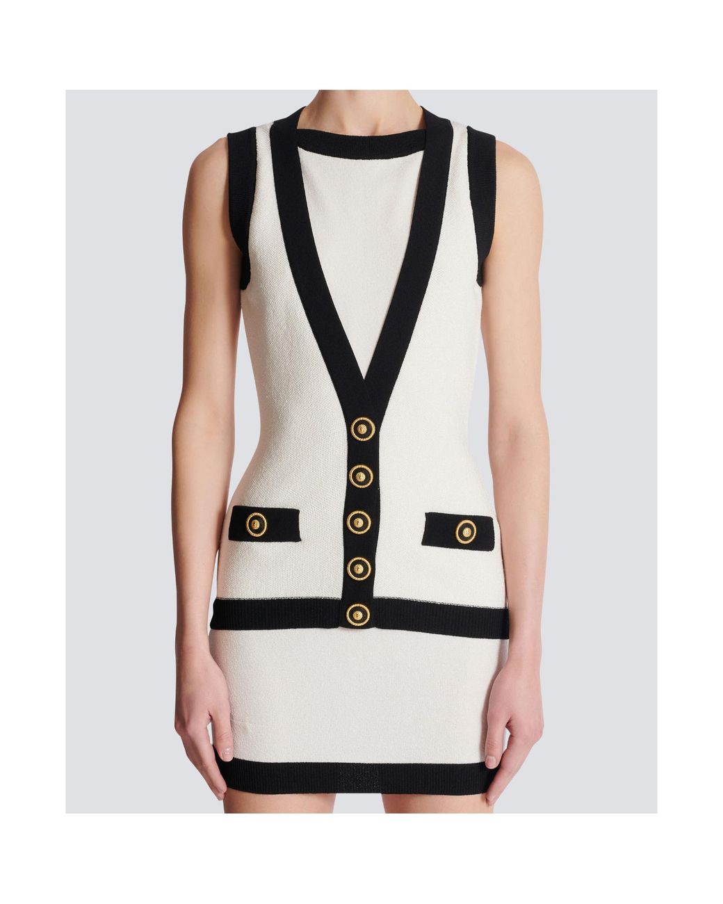 Balmain Black Knitted Waistcoat Mini Dress