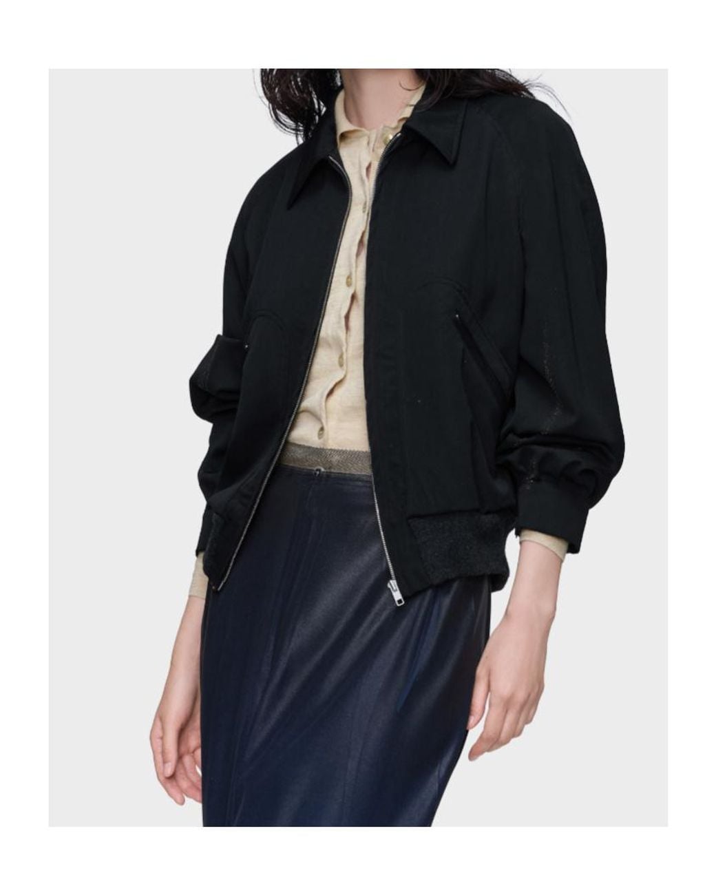 Maison Margiela Black Zip-Up Bomber Jacket