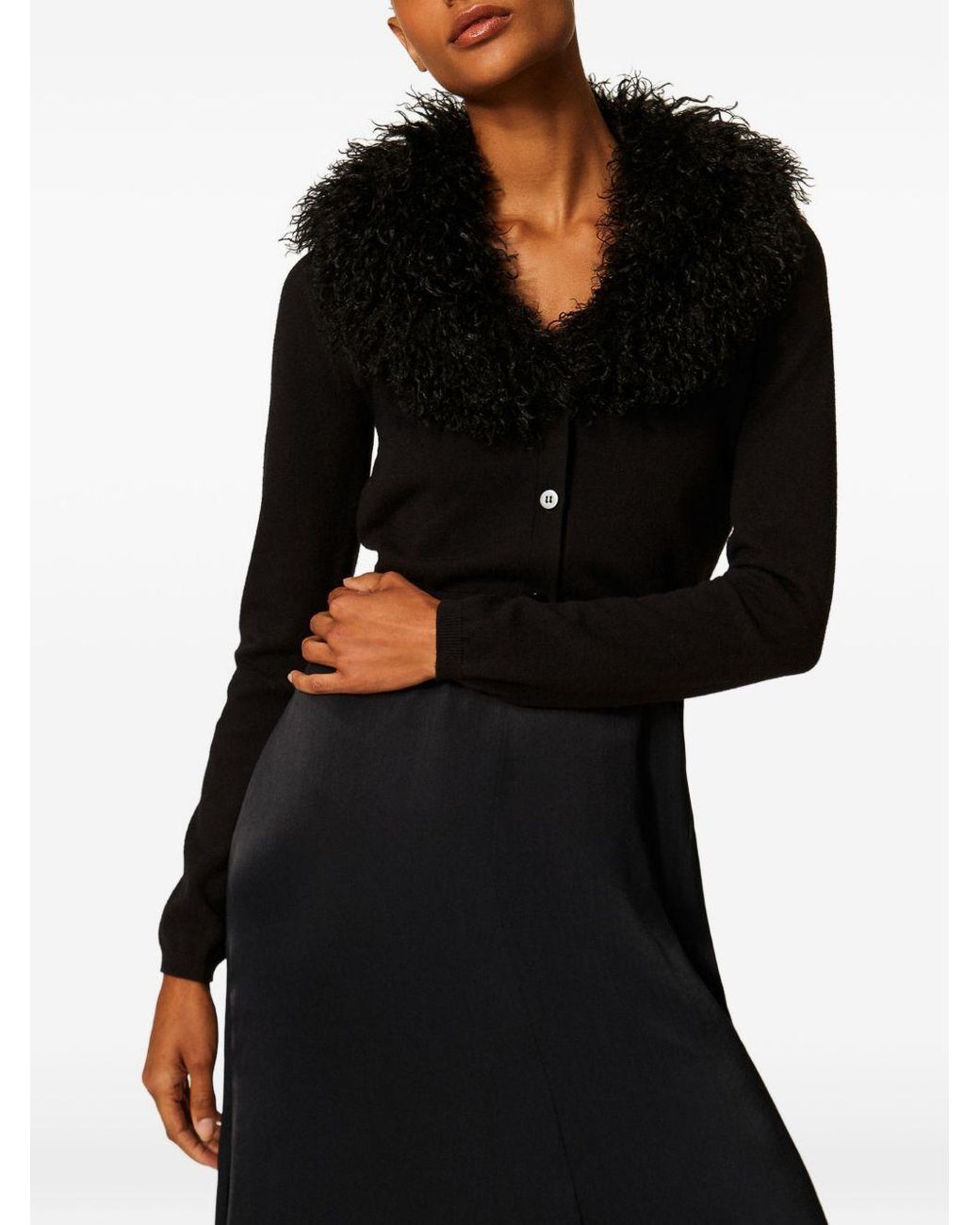 Twinset Black Faux Fur Trim Cropped Cardigan