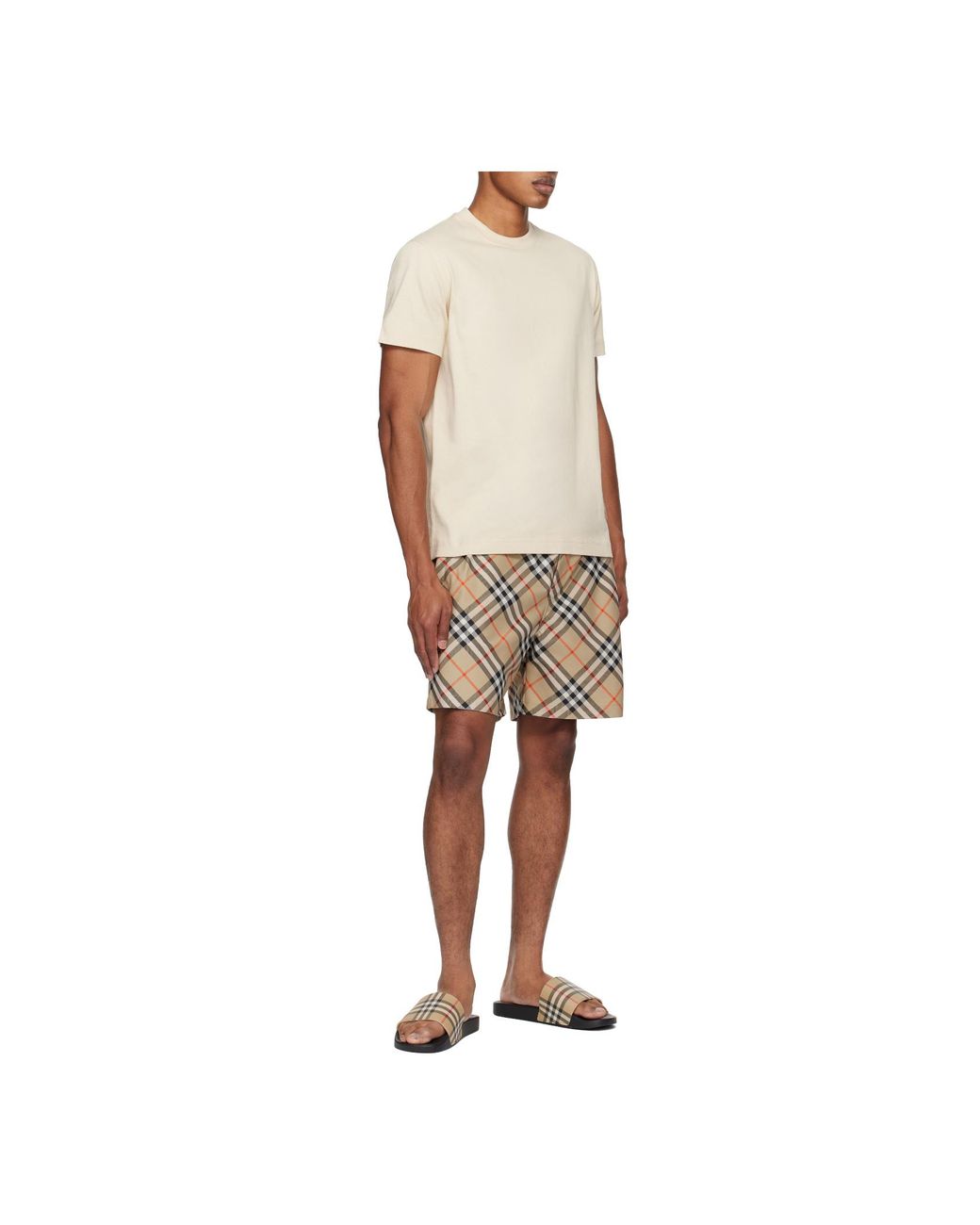 Burberry White Check Label Crewneck T-Shirt for men
