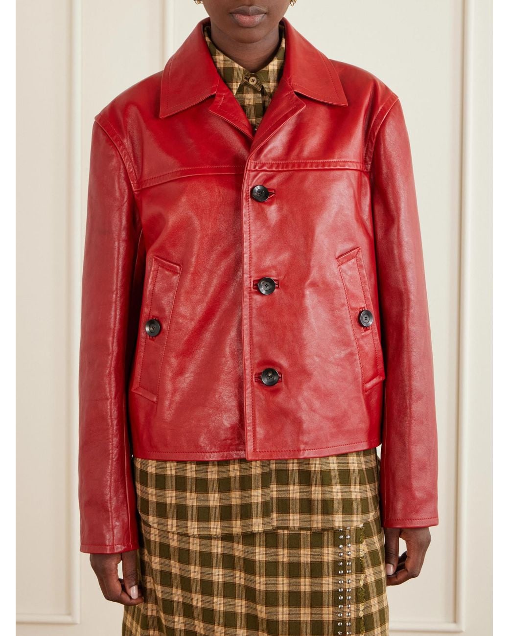 Wales Bonner Red Leather Biker Jacket