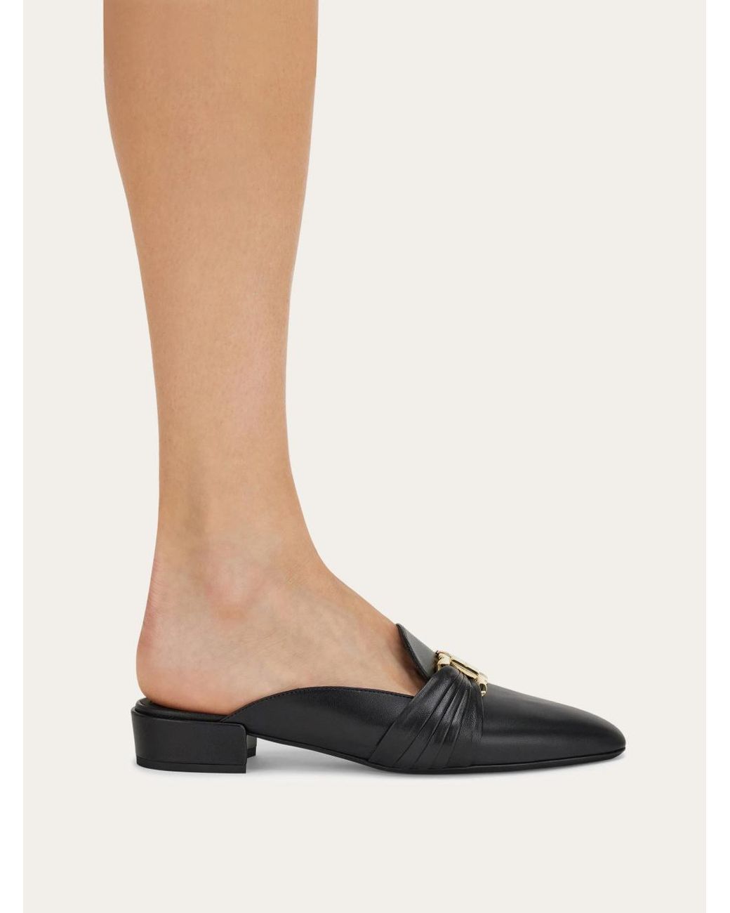 Ferragamo Black Gancini Ornament Mule
