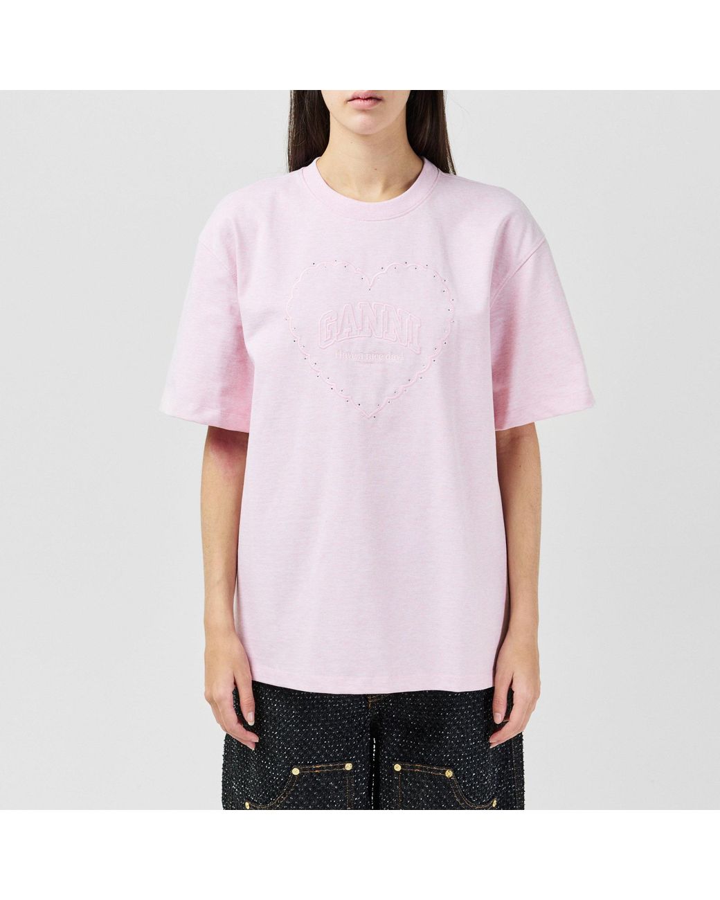 Ganni Pink Minimalist Crew Neck Short Sleeves