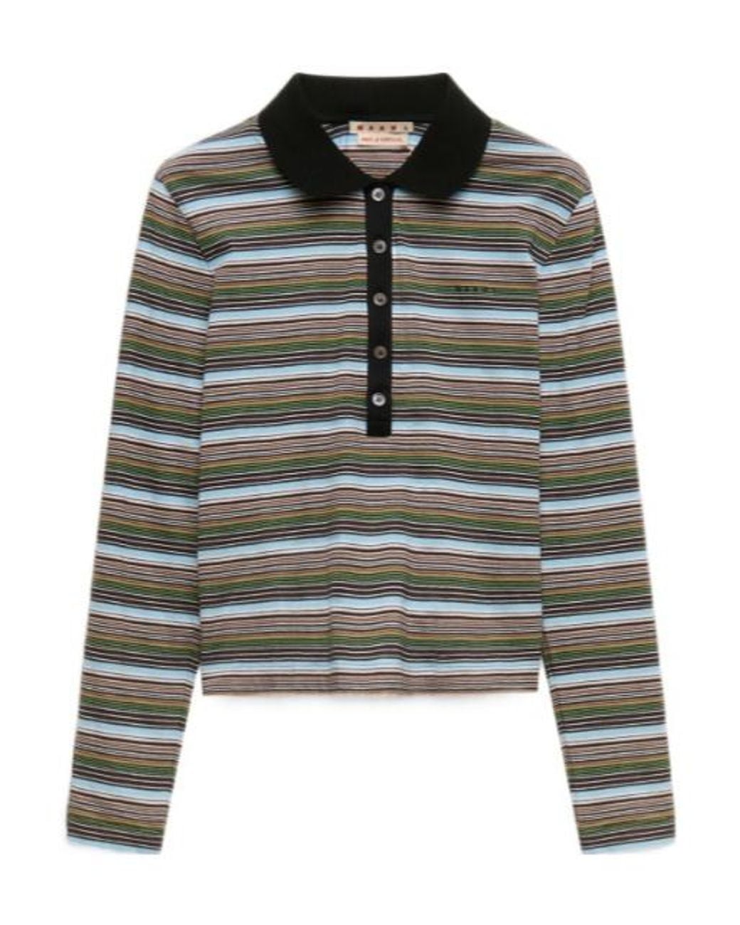 Marni Gray Striped Long Sleeve Polo Top