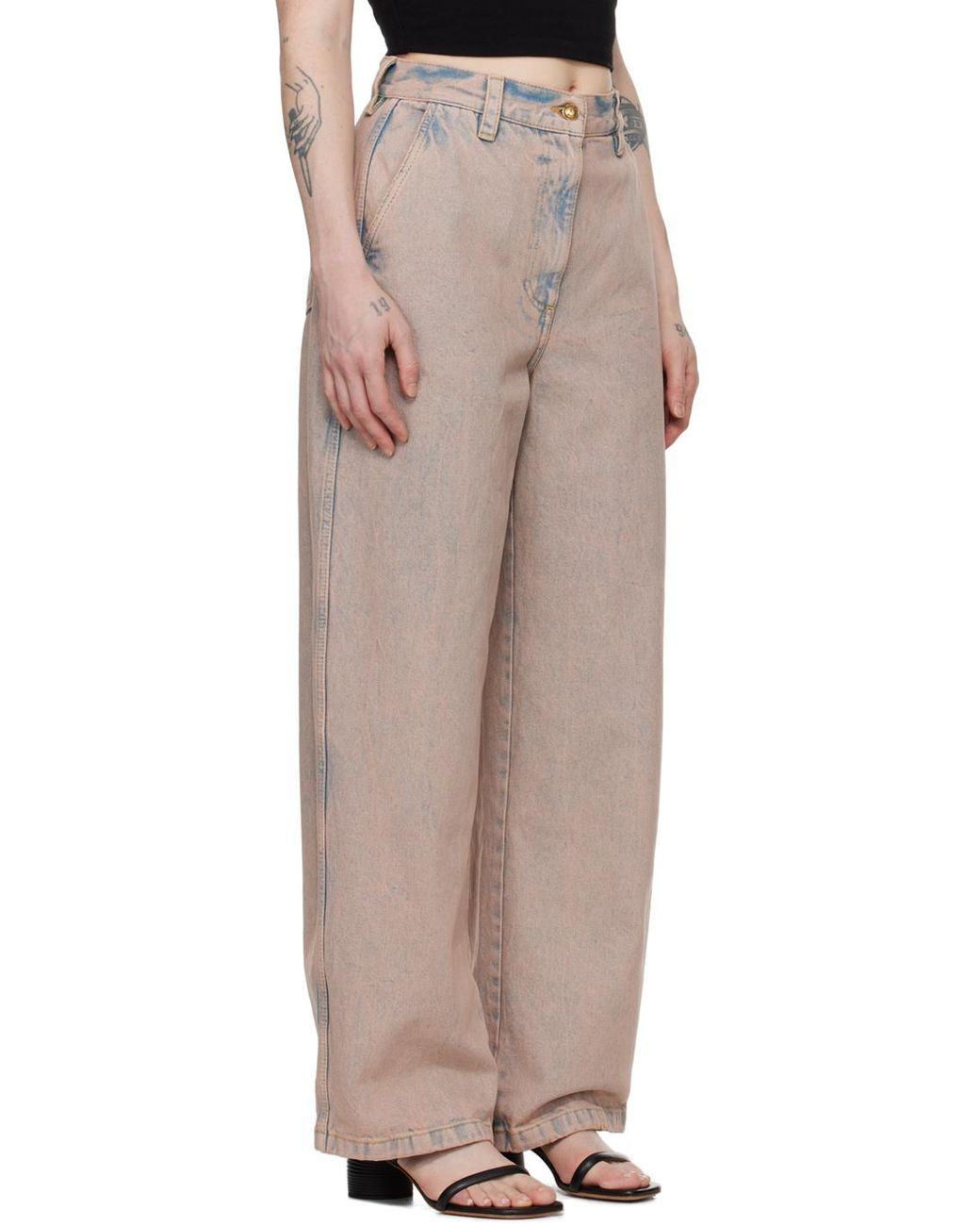 Palm Angels Gray Logo-Embroidered Overdye-Wash Jeans