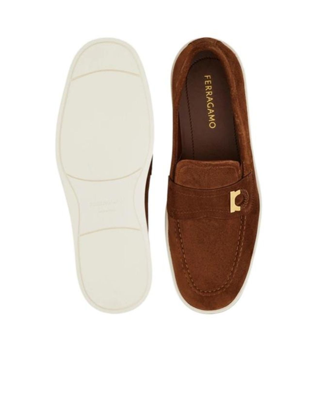 Ferragamo Brown Boat Shoe Loafer With Gancini Detail for men