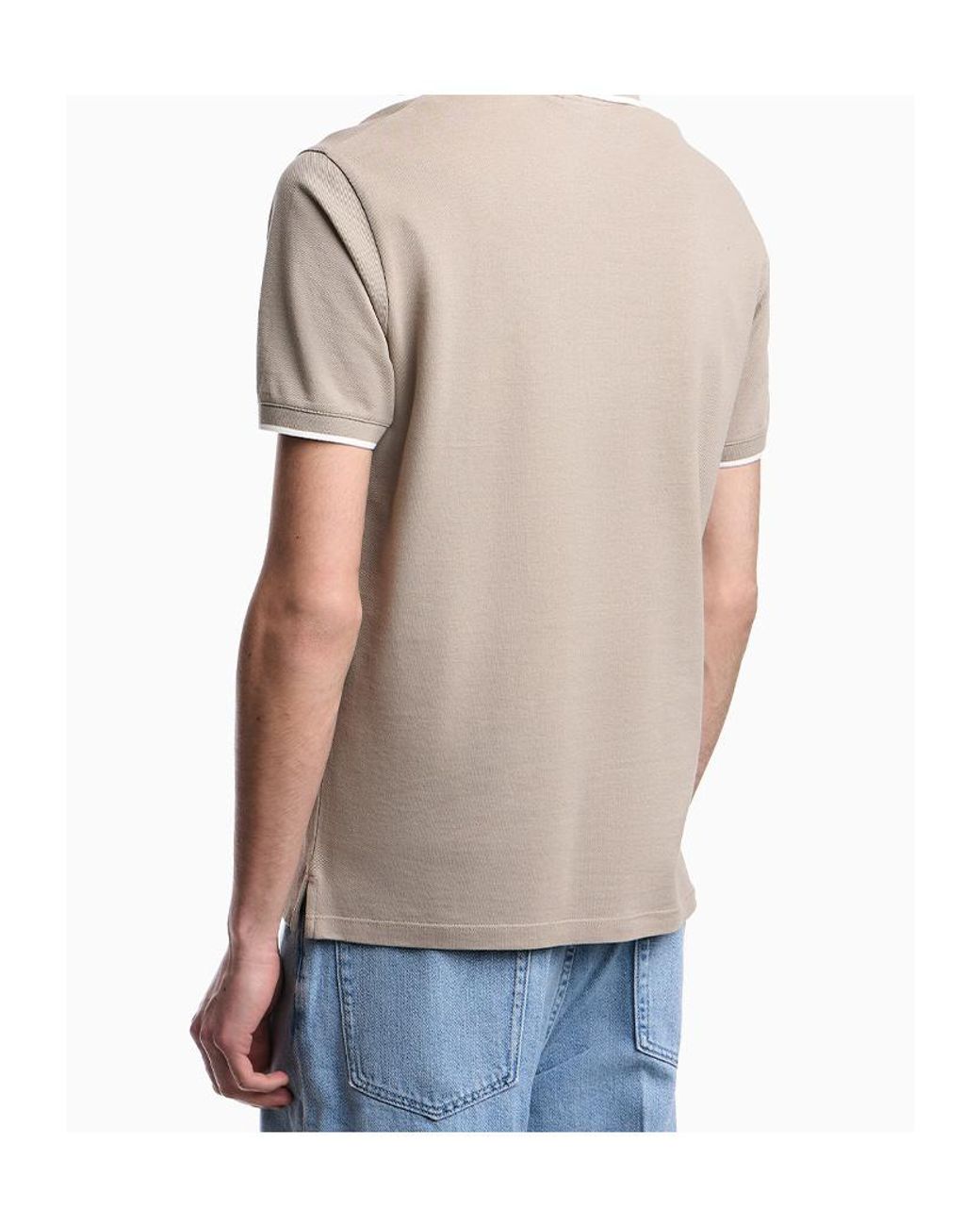 Emporio Armani White Piqued V-Neck Polo Shirt for men