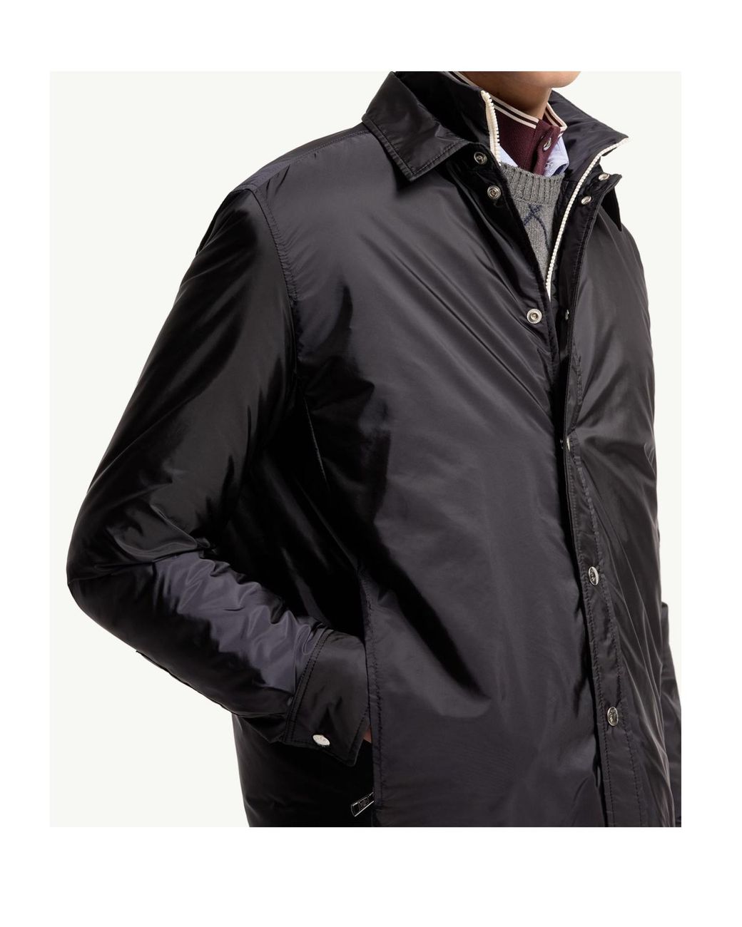 Moncler Black Snap-Front High Collar Shirt for men
