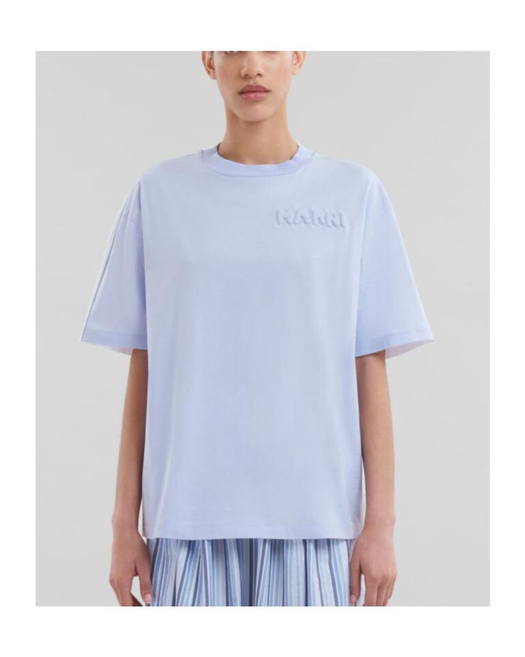 Marni Blue Organic Cotton Box-Cut T-Shirt With Padded Logo