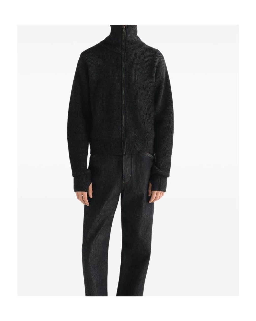 Lemaire Black Zip-Up Ribbed-Knit Cardigan for men